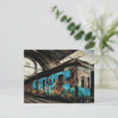 Abandoned Train with Graffiti Urban Street Art Postkarte (Stehend Vorderseite)