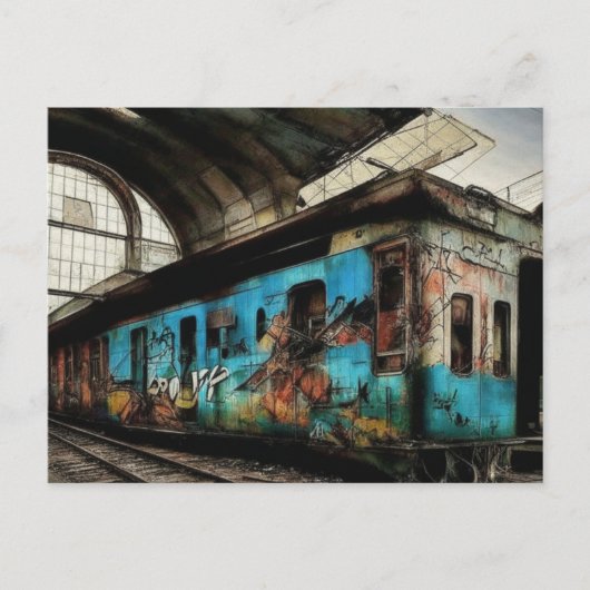 Abandoned Train with Graffiti Urban Street Art Postkarte (Vorderseite)
