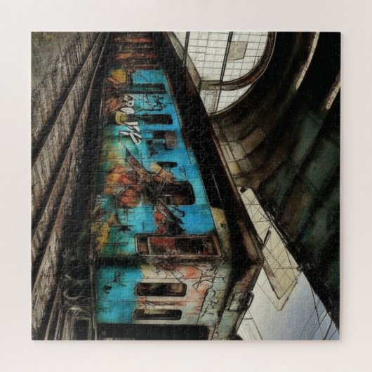 Abandoned Train with Graffiti Urban Street Art Puzzle (Horizontal)