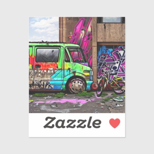Abandoned Van and Bike Graffiti Urban Art Aufkleber (Blatt)