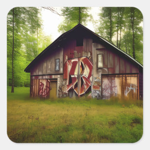 Abandoned Weathered Barn in the Woods Quadratischer Aufkleber