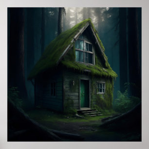 Abandonierte Kabine im Wald Poster