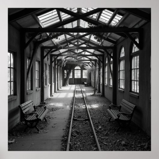 Abandonierter Bahnhof - Kohle Art Poster (Vorne)