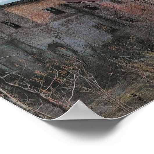 Abandoniertes Gebäude und Wasserturm Poster (Ecke)