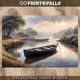 Abandontes Ruderboot im Schlamm im Morgengrauen Seidenpapier