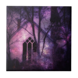 Abandred Church Lila Night Sky Digitale Kunst Fliese