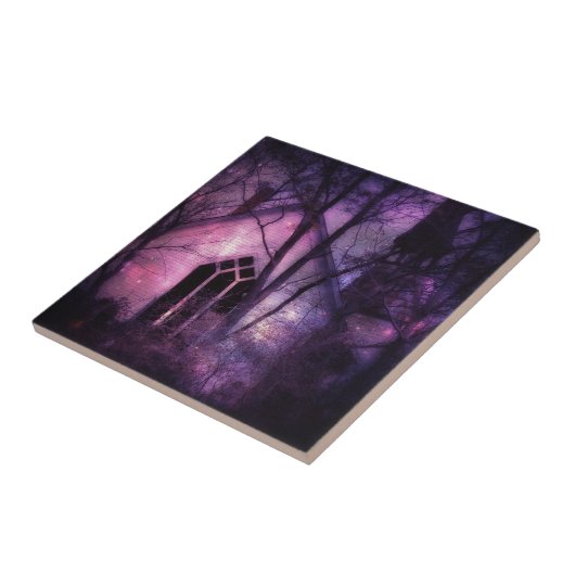 Abandred Church Lila Night Sky Digitale Kunst Fliese (Seite)