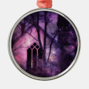 Abandred Church Lila Night Sky Digitale Kunst Ornament Aus Metall