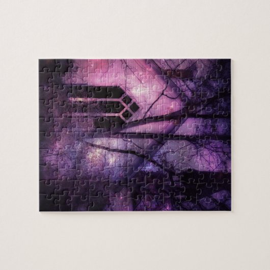 Abandred Church Lila Night Sky Digitale Kunst Puzzle (Horizontal)