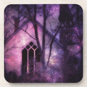Abandred Church Lila Night Sky Digitale Kunst Untersetzer