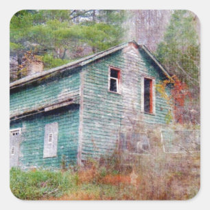 Abandred House and Truck Digital Art Quadratischer Aufkleber