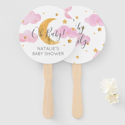 Abanico Moon & Stars Pink Baby Shower Fächer (Vorne und Hinten)