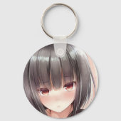 Abashed Anime Girl brünetter Bob Bernsteinaugen Schlüsselanhänger (Rückseite)