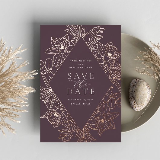 Abb | Floral Diamond Foil Save the Date Card Folieneinladung
