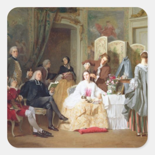 Abbe Prevost reading 'Manon Lescaut', 1856 Quadratischer Aufkleber (Vorderseite)