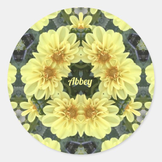 ABBEY ~ EASTER DAHLIAS YELLOW RELIGIOUS ~ RUNDER AUFKLEBER (Vorderseite)
