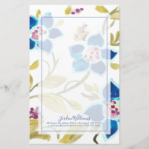 Abbey Floral Tiles - Blaue Blumen Briefpapier