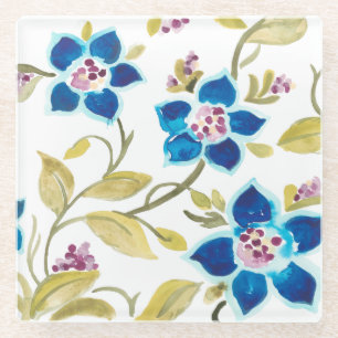 Abbey Floral Tiles - Blaue Blumen Glasuntersetzer