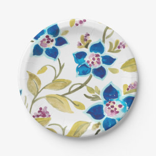 Abbey Floral Tiles - Blaue Blumen Pappteller