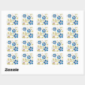 Abbey Floral Tiles - Blue Blooms Quadratischer Aufkleber (Blatt)