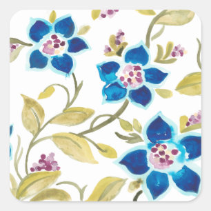 Abbey Floral Tiles - Blue Blooms Quadratischer Aufkleber