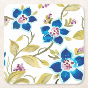 Abbey Floral Tiles - Blue Blooms Rechteckiger Pappuntersetzer