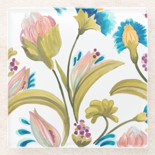Abbey Floral Tiles - Frühlingsblumen Glasuntersetzer (Vorderseite)