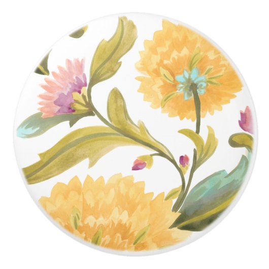 Abbey Floral Tiles - Gelbe Blumen Keramikknauf (Vorderseite)