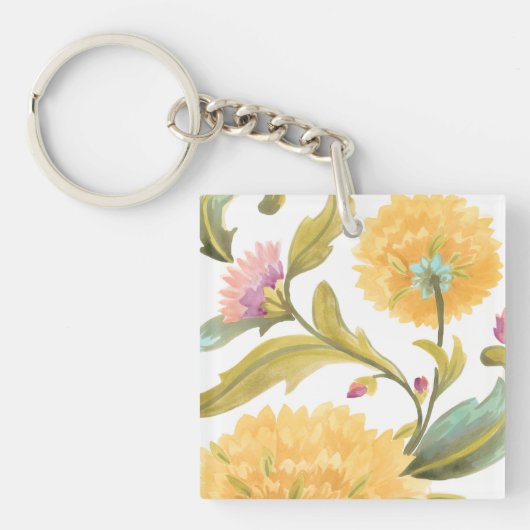 Abbey Floral Tiles - Gelbe Blumen Schlüsselanhänger (Vorderseite)