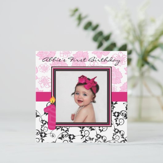 Abbies erster Geburtstag Einladung (Stehend Vorderseite)