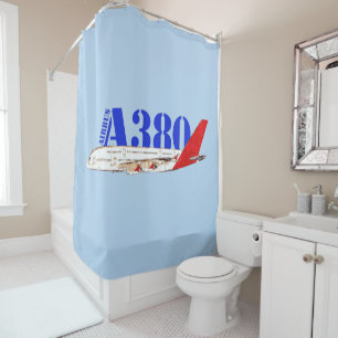 Abbildung A380 von Airbus mit fett rotem Schwanz Duschvorhang