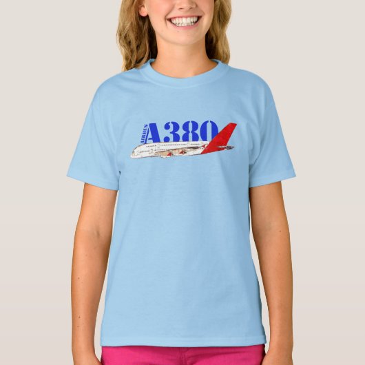 Abbildung A380 von Airbus mit fett rotem Schwanz T-Shirt (Vorderseite)