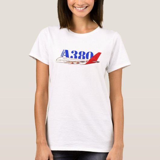 Abbildung A380 von Airbus mit fett rotem Schwanz T-Shirt (Vorderseite)