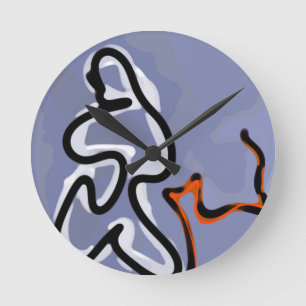 Abbildung: Abstrakt Blau, Orange, B & W Runde Wanduhr