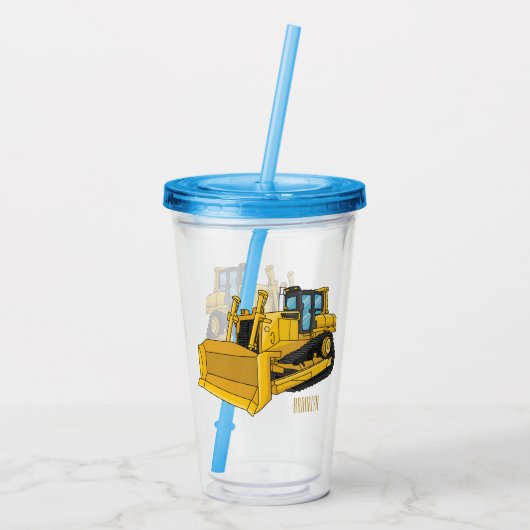 Abbildung des Bulldozer-Cartoon Acryltrinkbecher (Rückseite)