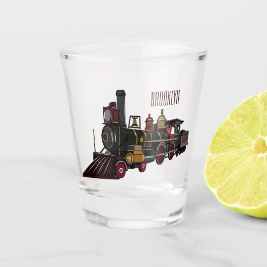 Abbildung des Cartoon der Dampflokomotive Schnapsglas (Vorderseite)