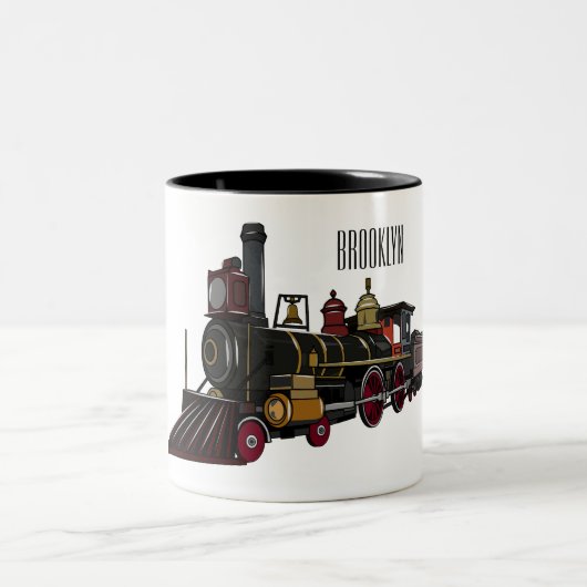 Abbildung des Cartoon der Dampflokomotive Zweifarbige Tasse (Mittel)