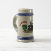 Abbildung des Cartoon der niedlichen Dampfzuglokom Bierglas (Vorderseite Links)