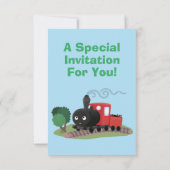 Abbildung des Cartoon der niedlichen Dampfzuglokom Einladung (Rückseite)