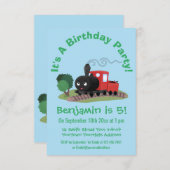 Abbildung des Cartoon der niedlichen Dampfzuglokom Einladung (Vorne/Hinten)