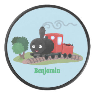 Abbildung des Cartoon der niedlichen Dampfzuglokom Eishockey Puck