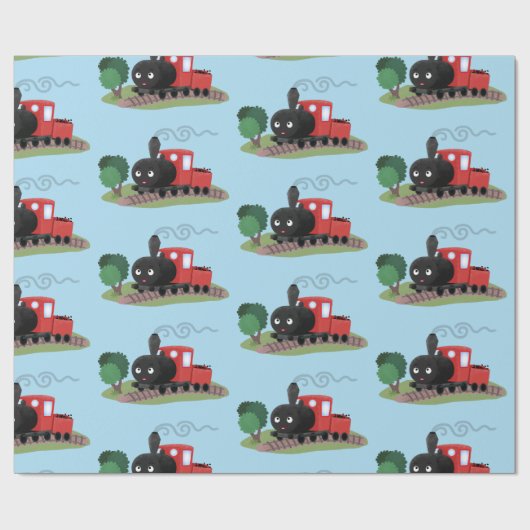 Abbildung des Cartoon der niedlichen Dampfzuglokom Geschenkpapier (Flach)