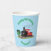 Abbildung des Cartoon der niedlichen Dampfzuglokom Pappbecher (Rückseite)