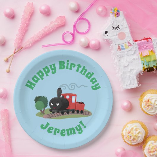 Abbildung des Cartoon der niedlichen Dampfzuglokom Pappteller (Party)