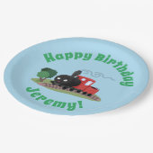 Abbildung des Cartoon der niedlichen Dampfzuglokom Pappteller (Schrägansicht)