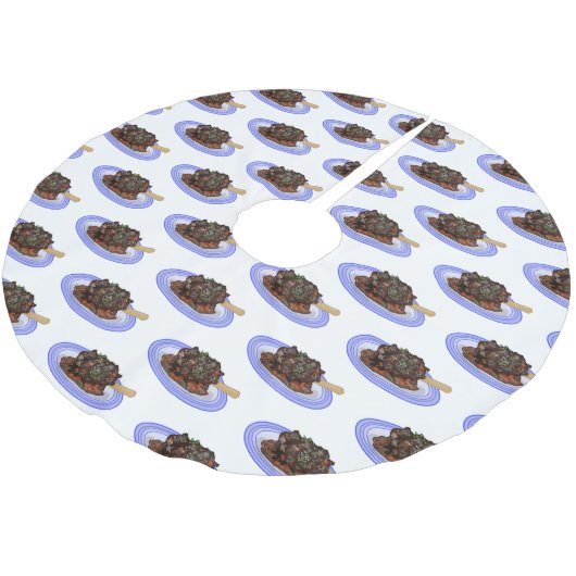 Abbildung des Cartoon des Lammes Polyester Weihnachtsbaumdecke (Schrägansicht)