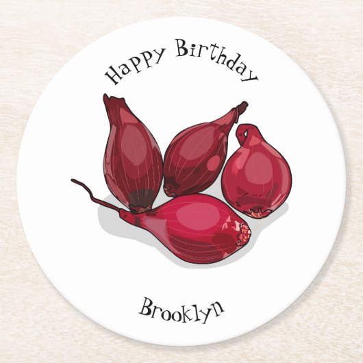 Abbildung des Cartoon Shallot Runder Pappuntersetzer (Vorderseite)