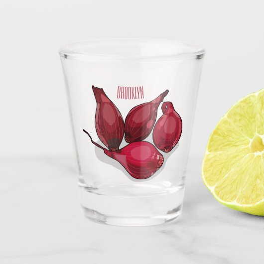 Abbildung des Cartoon Shallot Schnapsglas (Vorderseite)