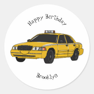 Abbildung des Cartoon Taxi Runder Aufkleber