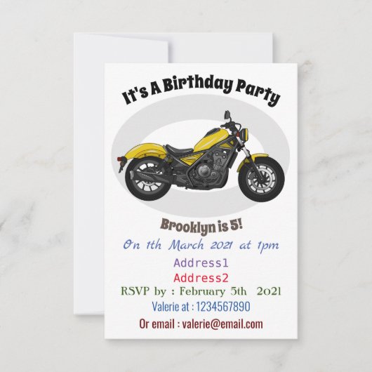 Abbildung des Cartoon von Cruiser Motorrädern Einladung (Vorderseite)